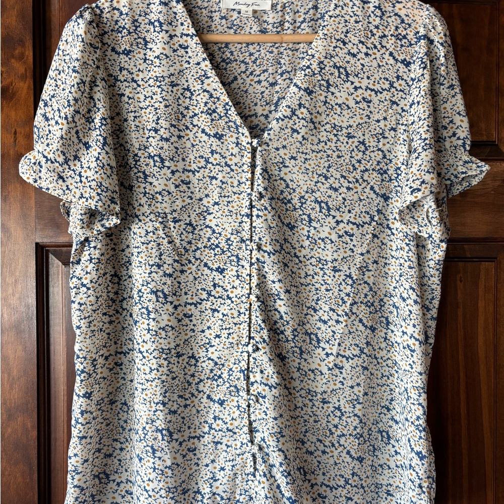 V-neck Floral Button Up Blouse Top